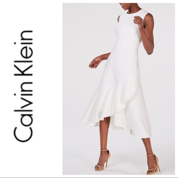 Calvin Klein Dresses & Skirts - Calvin Klein White Sleeveless Flounce-Hem Dress